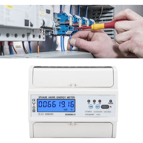 Compteur d'énergie triphasé 380 V, 7 broches, sur rail DIN, avec affichage LCD et protocole de communication Modbus RS485 (DTS6619-016). (1/5)