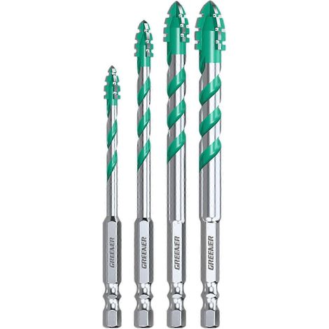 Lot de 4 forets excentriques à quatre lames, forets à sec haute vitesse et performants, tête de perçage professionnelle pour béton et carrelage. (1/5)