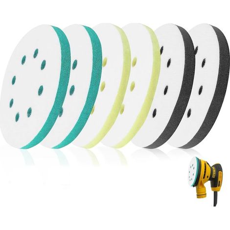 Lot de 6 patins de ponçage en mousse améliorés pour ponceuse orbitale, tampons de polissage de 125 mm, disques de polissage en éponge (1/5)
