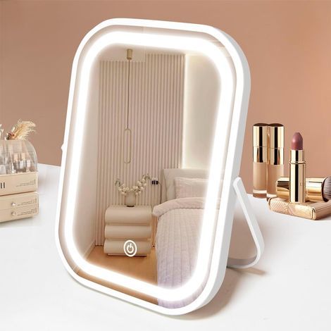 Miroir de maquillage de voyage avec éclairage, petit miroir de beauté LED portable, miroir de toilette lumineux, batterie 1200 mAh, écran tactile dimmable, miroir compact pliable de table, cadeau pour (1/5)