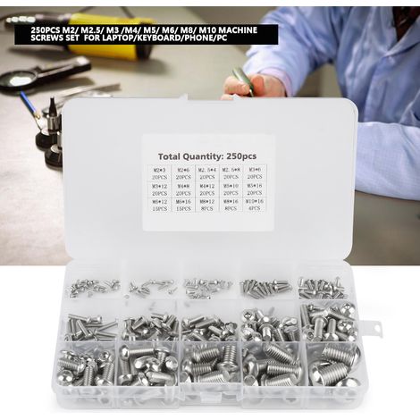 Kit 250 vis à métaux M2 M2.5 M3 M4 M5 M6 M8 M10 pour ordinateur portable clavier téléphone PC, boulons à tête creuse hexagonale (1/5)