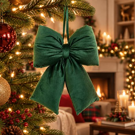 Fiocco di velluto per decorazioni natalizie da appendere da 30 x 42 cm -Verde (1/5)