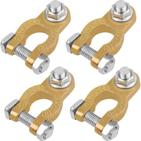 Colliers de Serrage pour Batterie 12V - 2 Paires de Colliers en Cuivre avec Boulons M8 et Coussinets Anti-Corrosion - Parfaits pour Voitures, Motos et Bateaux (1/5)