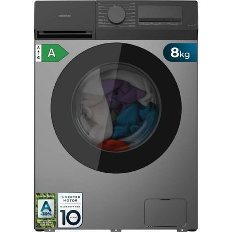 Cecotec Lavadora Carga Frontal 8Kg Bolero DressCode 8450 Inverter Steel, 1400 rpm, 16 programas, Clase A-20% Motor Inverter Plus
