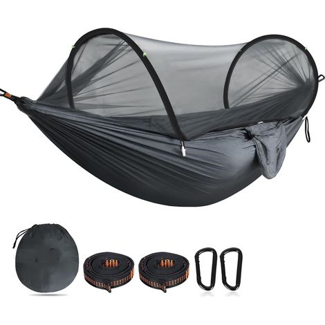 Hamac de camping ultra-léger Hamac en filet anti-moustiques 275x140CM Noir (1/5)