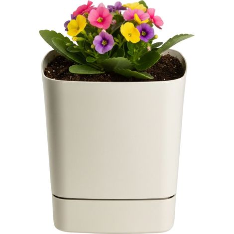 CUBI recycelter beigefarbener Blumentopf mit Untersetzer, 16 x 16 cm