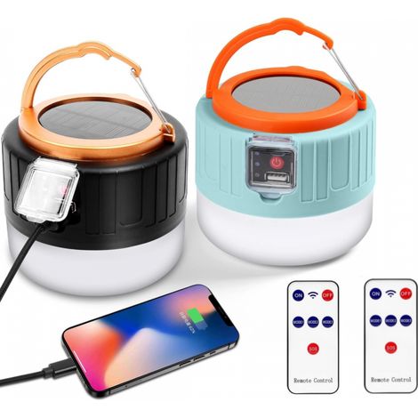 Lot 2 lanternes camping LED solaire/USB, 3 modes, télécommande, étanches, parfaites randonnée, pêche, chasse (1/5)
