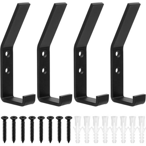 A Black 4 Pcs Wall Hook, Wall Hook, Wall Hook, Black Coat Hooks, Wall Coat Rack, Metal Coat Hook for Kitchen, Bathroom, Bedroom, Coats, Clothes (1/5)