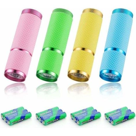 4-teiliges Mini-Taschenlampen-Set, LED-Taschenlampe, Kindertaschenlampe mit fluoreszierendem Griff für Camping, Lesen, Spazierengehen, Wandern und Arbeit. Inklusive 12 Batterien.
