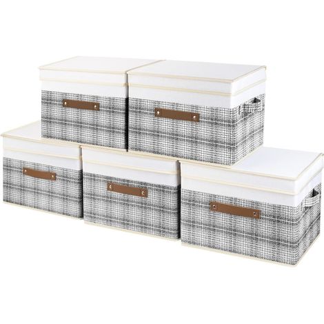 Set de 5 boîtes de rangement pliables Gris & Blanc