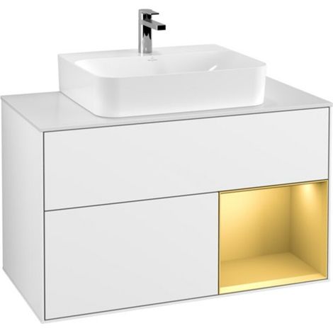 V&B Waschtischunterschrank Finion 100, Pl we m, Reg re gol m, glo wh. Lac (1/2)