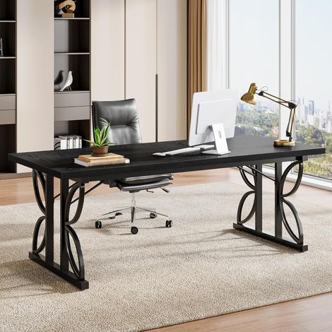 Tribesigns Schreibtisch, 180 x 80 x 75 cm Großer Büro-Computertisch mit robustem Metallgestell, Industrie Bürotisch Arbeitstisch, Konferenztisch Chefschreibtisch für Heimbüro, Schwarz (1/5)