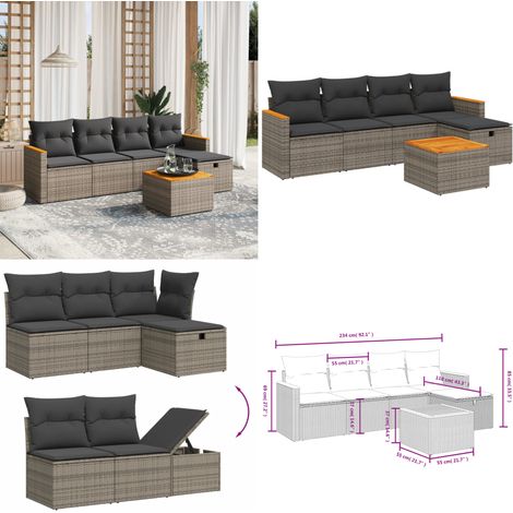 6-tlg. Garten-Sofagarnitur mit Kissen Grau Poly Rattan - Gartenmöbel - Outdoor-Lounge - Rattan Gartenset - Lounge Set - Esstisch - Home & Living (1/5)