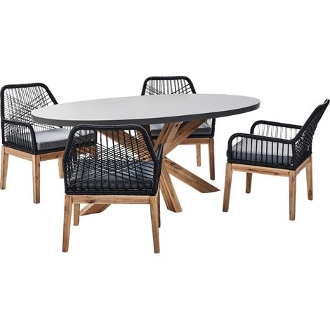Conjunto de Mesa y 4 sillas de jardín moderna de cemento con base de madera de acacia gris y negro madera clara Oristano/Olbia (1/5)