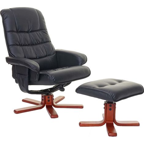 Fauteuil relax HWC-E30, fauteuil de télévision, siège TV avec tabouret - similicuir noir (1/5)