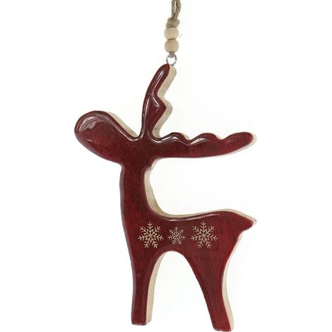 GASPER Weihnachtsdeko Hirsch Enamel Rot mit Schneeflocken 20 cm - Holz