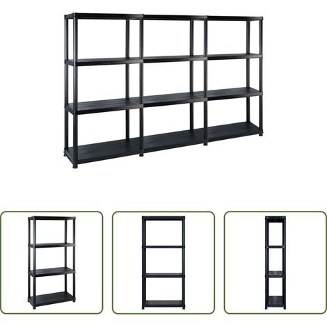 vidaXL Étagère de plantes -  Étagère de rangement à 4 niveaux Noir 183x30,5x130 cm Plastique (1/5)