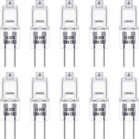 Pack of 10 G4 12V 20W Warm White 3000K 350LM Dimmable Transparent Halogen Bulbs (1/5)