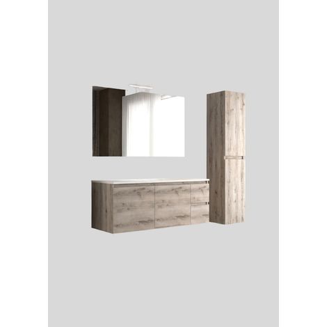 Mobile da Bagno Sospeso con Lavabo 100 cm e Specchio Bali Light 2+2 Rovere Naturale (1/2)