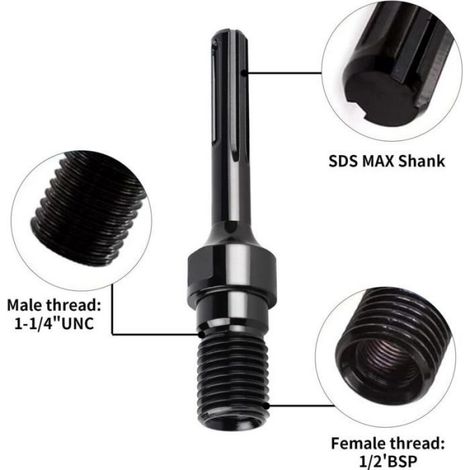 Adaptateur SDS Max - Couronne De Forage Diamantee - Pour Carotteuse Beton - 1-1/4 Po 7UNC - 190 X 40 Mm - Acier - 1 Unite (1/5)