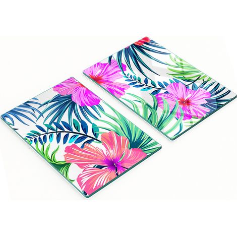 Tablas de cortar de vidrio para cocina con estampado de flores hawaianas, 2 x 40 x 52 cm.