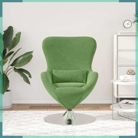 Fauteuil œuf - 42002727 - Velours vert clair - Base pivotante 360° - Structure métal (1/5)