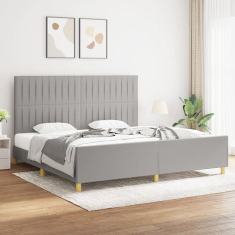 Lit adulte avec tête de lit Cadre de lit Lit Grand Gris clair 200x200 cm Tissu FR74447 (1/5)