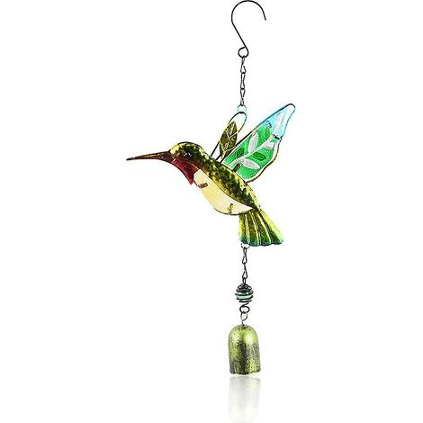 Carillon éolien en métal Martin-pêcheur avec verre peint à la main - Ornement de jardin extérieur créatif