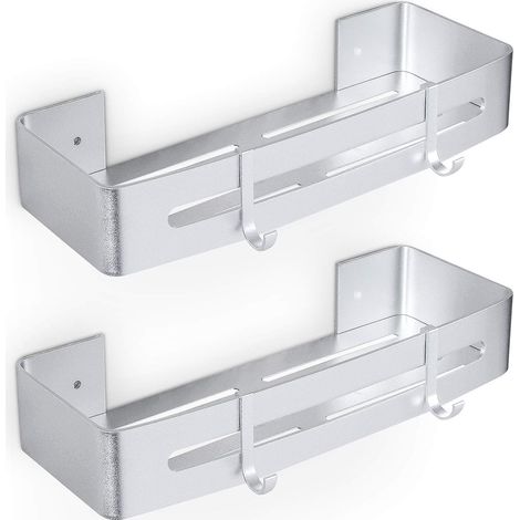 Lot de 2 Etagères de Douche en Aluminium avec Crochets sans Perçage Panier de Douche (1/4)