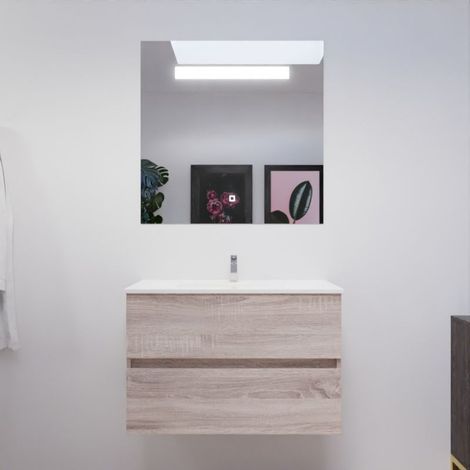 BadezimmerMˆbel 80 cm ROSALY mit Waschtischplatte und Spiegel ElÈgance ht80 - Holz - Waschtischplatte aus Keramik (1/5)