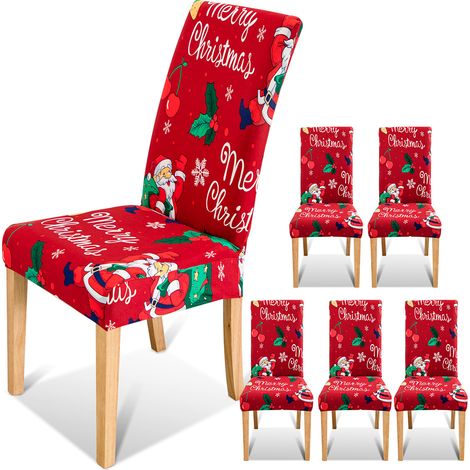 Randaco Housse de chaise Noël Housses de protection pour chaises Housse de siège de fête de Noël-6pcs (1/5)