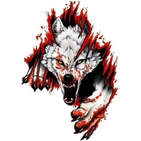Ahlsen 2PCS Autocollant tête de loup 3D, autocollant 3D pour voiture, loup furieux, accessoire amusant pour moto, en PVC, 18 x 25 cm (1/5)