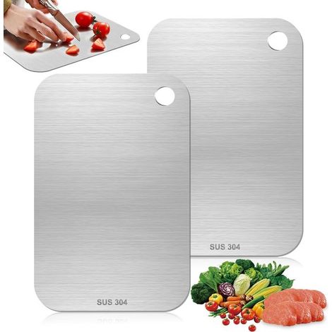 Tabla de cortar de acero inoxidable - multifuncional - juego de 2 - 23,5 x 14,5 cm (1/5)