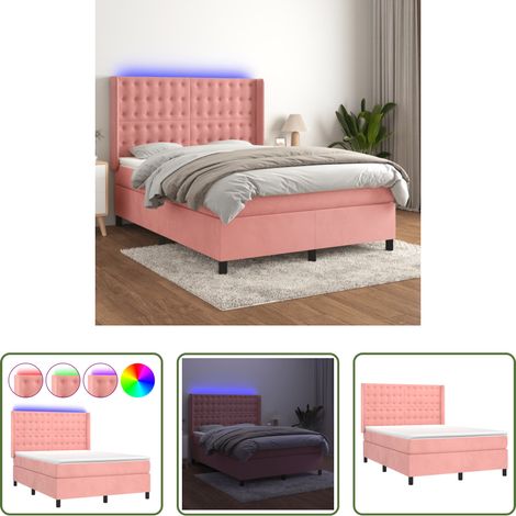 vidaXL LED-Streifen -  Boxspringbett mit Matratze & LED Rosa 140x200 cm Samt (1/5)