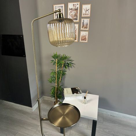 Lampadaire Vectis Verre, Moderne, Lampadaire pour Salon, Chambre à Coucher, Chambre d'enfant avec Douille E27, Largeur 37 cm, Abat-jour Réglable, Lampadaire avec Tablette et Variateur (1/4)