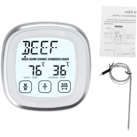 Pair - Thermomètre alimentaire numérique, thermomètre à viande pour barbecue avec minuterie, 9 modes préréglés, 5 niveaux de cuisson, base magnétique et sonde de température en acier inoxydable, coule (1/5)