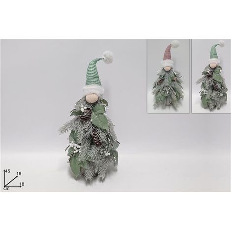 Decorazione Natalizia Albero con Viso Gnomo con Cappello 45 cm