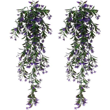 Lot de 2 plantes artificielles suspendues en lierre, plantes vertes artificielles pour la décoration de fêtes, mariages, cuisine, jardin, bureau, violet