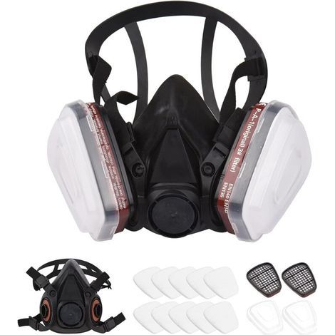 Masque facial, demi-masque respiratoire réutilisable 6200 respirateur de protection respiratoire pour la peinture, le soudage à la vapeur organique, le polissage, la menuiserie et d'autres professions (1/5)