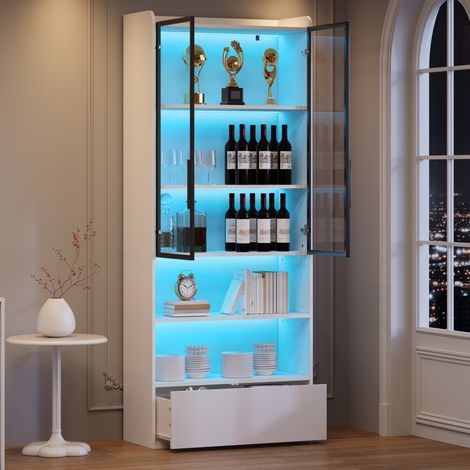 Vitrina mueble salón con LED y cajón MDF 80x34x180 OKMYHOME (1/5)