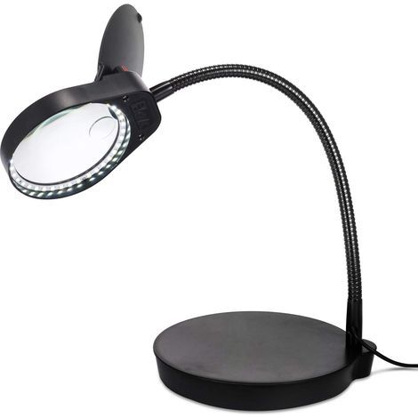 Lampe loupe de lecture sur pied 3x 10x avec 38 LED intégrées, idéale pour la lumière du jour, les travaux manuels, l'électronique et l'industrie (noir) (1/5)