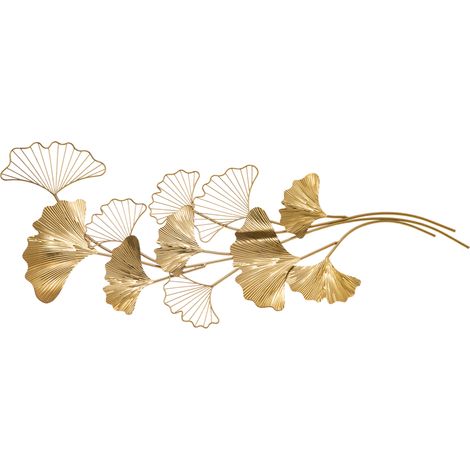 3D-Metallwanddekoration, Goldmotiv mit Ginkgoblättern, 138 x 70 cm