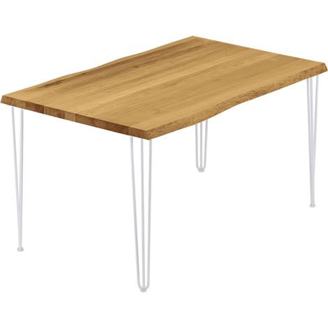 LAMO Manufaktur Esstisch Küchentisch, mit Baumkante 120x60x76 cm (AxBxH), Creative, Rustikal / Weiss, LCB-01-A-003-9016Cr