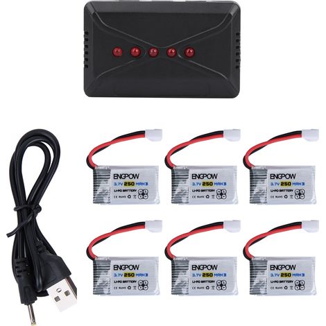 Lot 6 piles lithium ENGPOW 3.7V 250mAh + chargeur pour modèles RC (1/5)