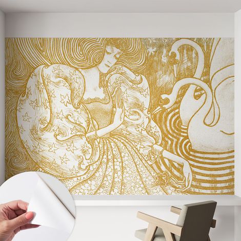 Papier peint autocollant décoratif à motifs pour salon chambre et bureau Tapete adhésif pour décoration Élégance féminine 152x104 cm (1/5)
