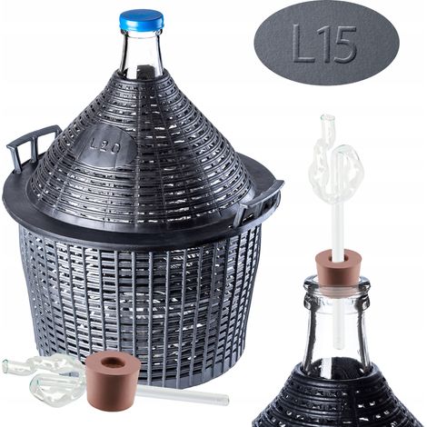 KADAX Glasballon-Set, Gärballon mit Kunststoffkorb und Gärzubehör, Gummi-stopfen, Gärröhrchen, schma