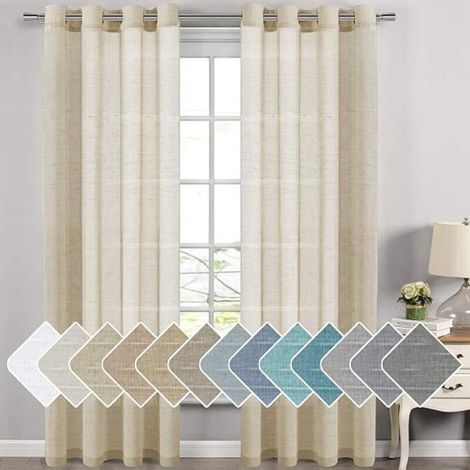 Rideaux transparents en lin naturel pour salon/salle à manger, extra longs (1/5)