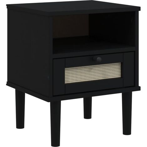 Maison Exclusive - Comodino SENJA Nero Aspetto Rattan 40x35x48 cm in Legno di Pino
