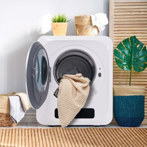 Séchoir compact en acier inoxydable 3 à 4 kg, 850 W avec six programmes. Filtration multiple et protection surchauffe, fixation murale