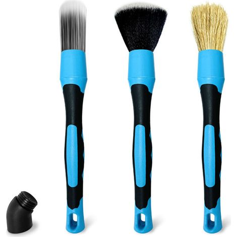 Lot de 3Ensemble Brosses D’esthétique Automobile avec 15° Connecteur Coudé Brosse époussetage Automatique pour Le Nettoyage des Voitures Camions VUS RV Moteur Tableau Bord Sièges Roue Poignée